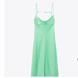 Zara Satin Effect Midi dress Mint Green